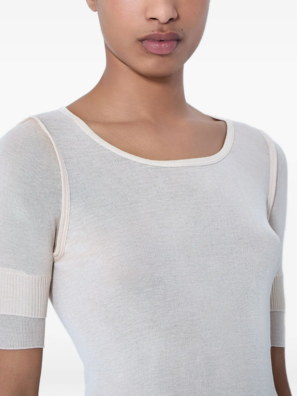 LEMAIRE Semi-doorzichtig ribgebreid T-shirt Beige