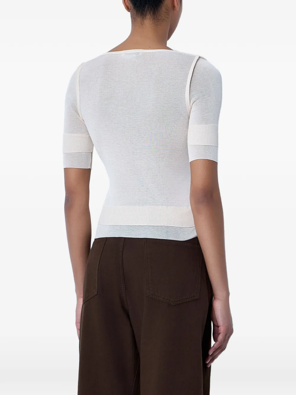 LEMAIRE Semi-doorzichtig ribgebreid T-shirt Beige