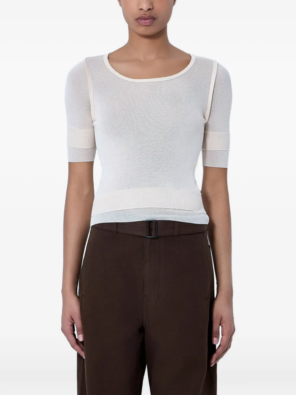 LEMAIRE semi-sheer ribbed-knit T-shirt - Toni neutri