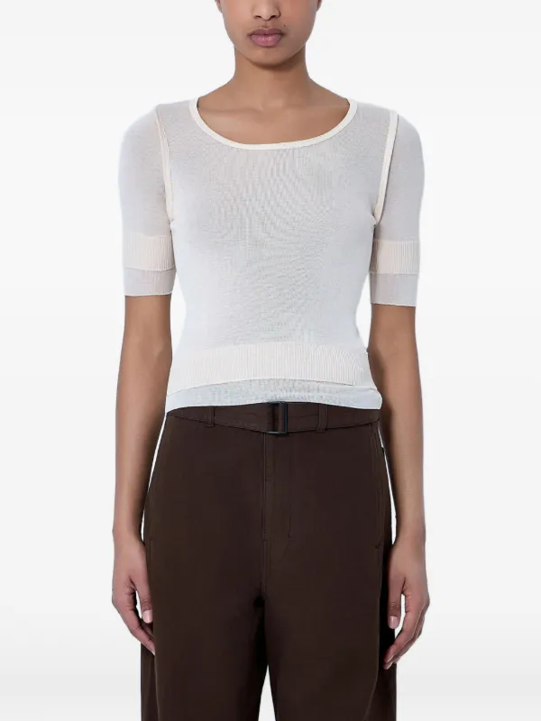 Lemaire Seamless Trompe L'oeil Top in Viscose Silk in Neutrals