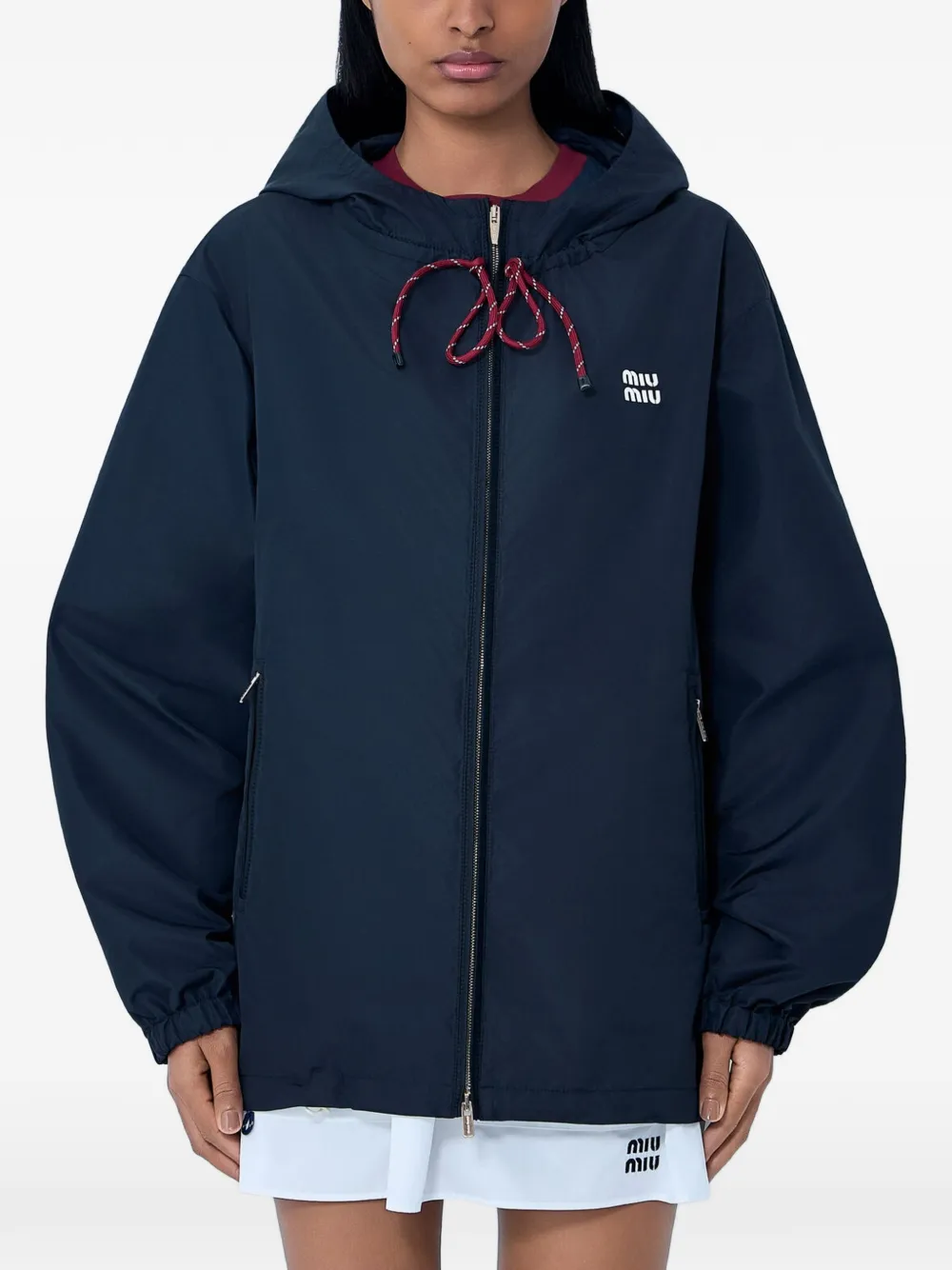 Miu Miu drawstring-hood zip-up jacket - Blau