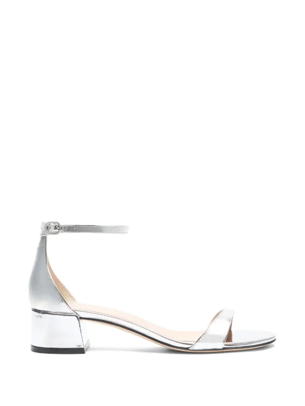 Stuart Weitzman Nudist Block 35 Leather Sandals in Silver