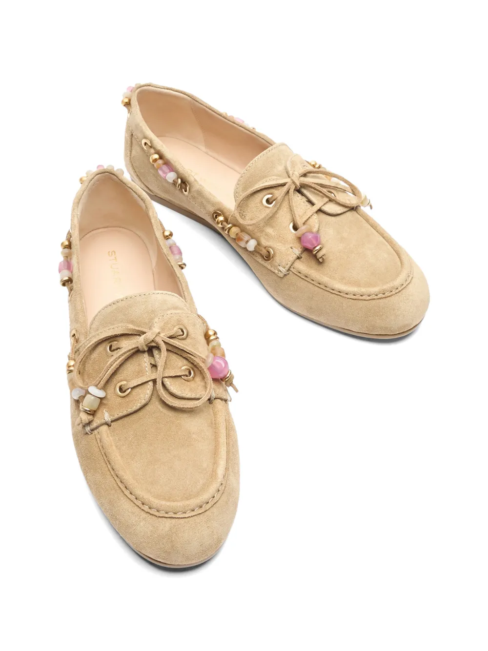 Stuart Weitzman Majorca Tinsley bead-embellished loafers Beige