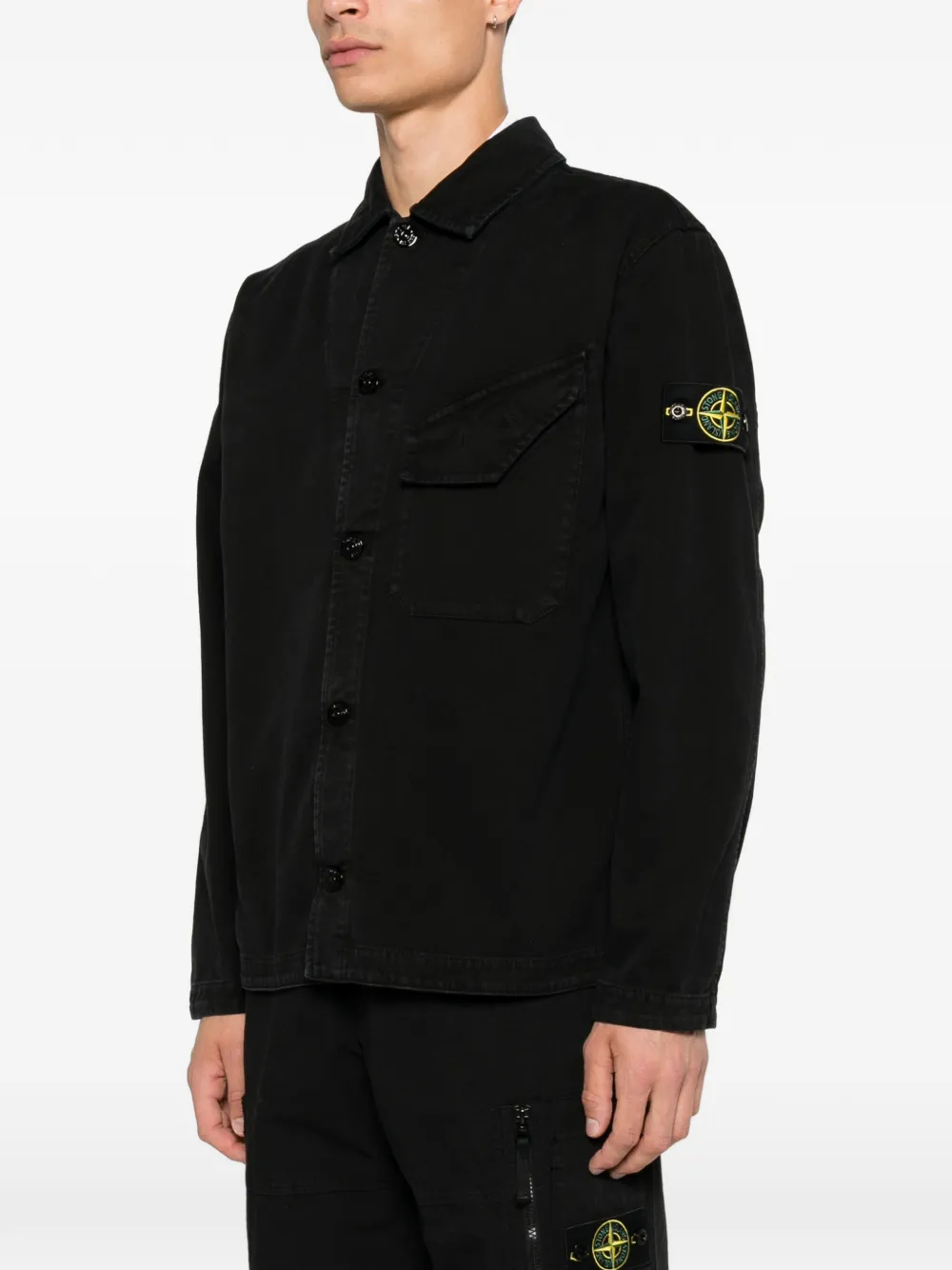 Stone Island 1200012 panama shirtjack van biologisch katoen Zwart