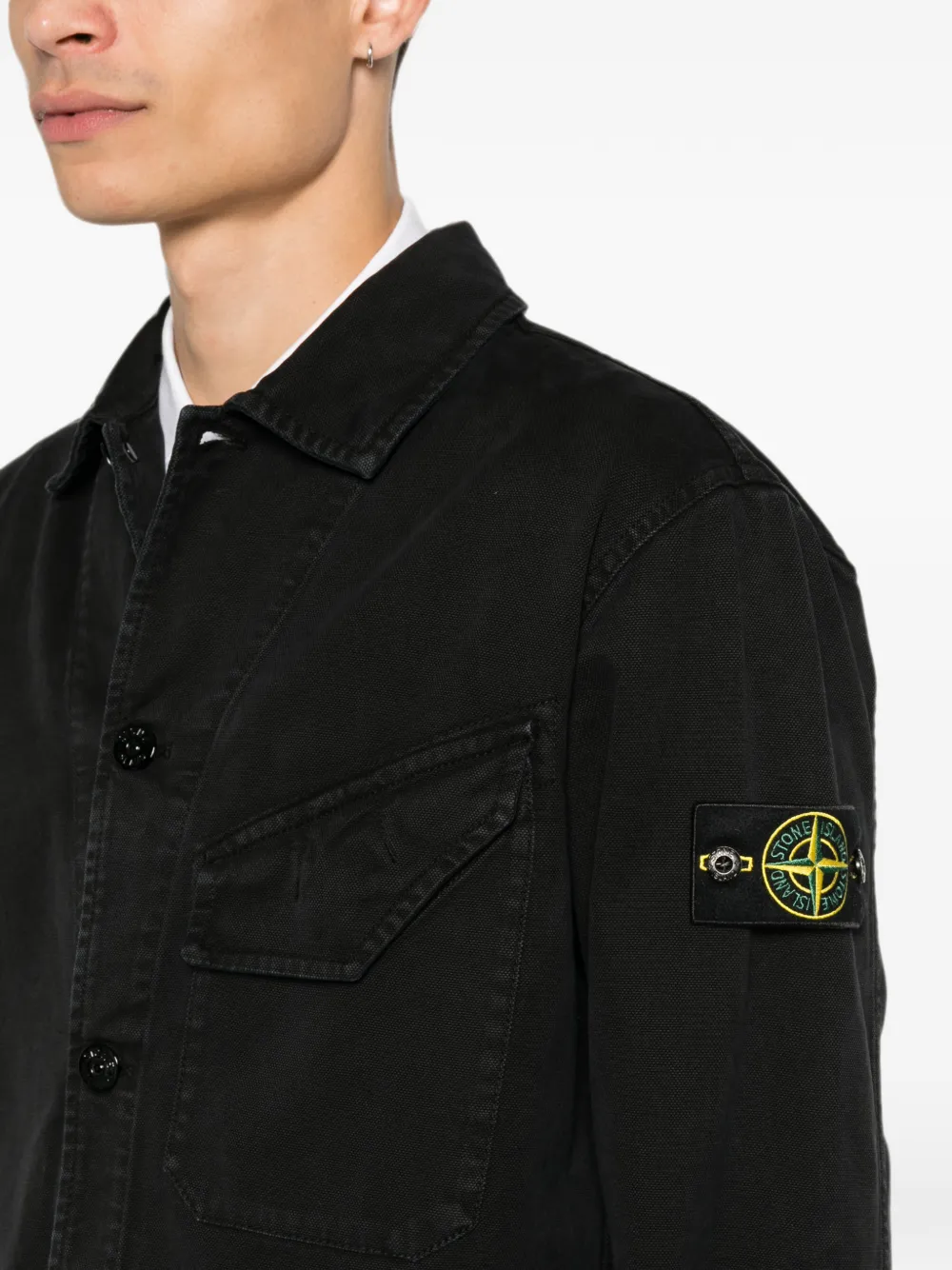Stone Island 1200012 panama shirtjack van biologisch katoen Zwart