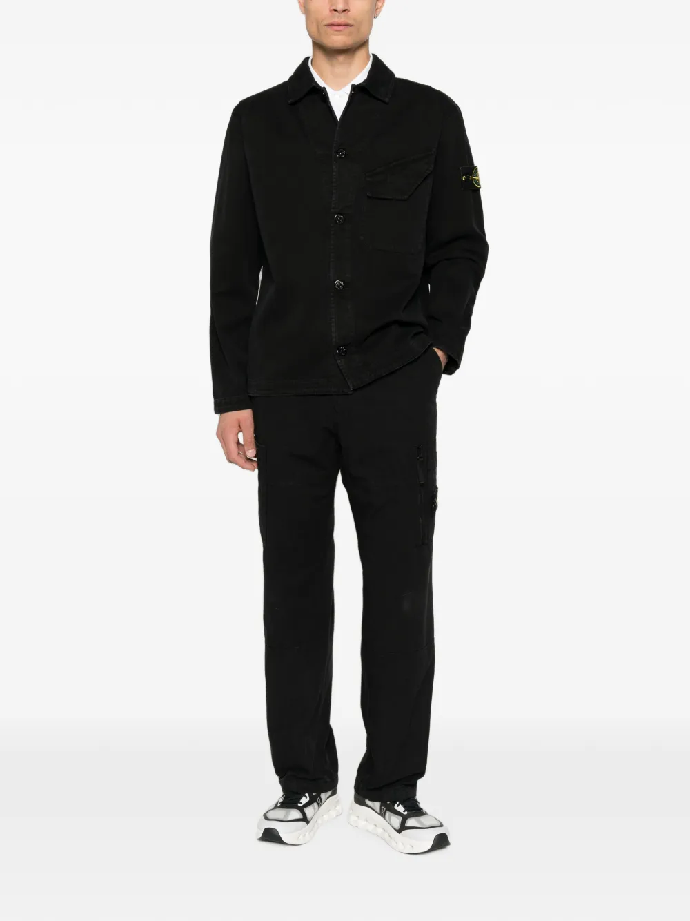 Stone Island 1200012 panama shirtjack van biologisch katoen Zwart