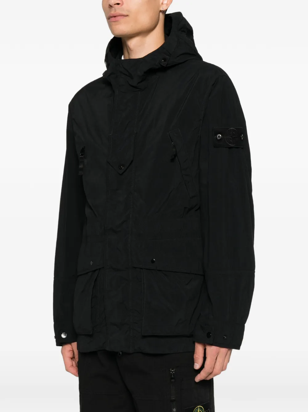Stone Island Q100024 nylon Smerigliato_S.I. Ghost jas Zwart
