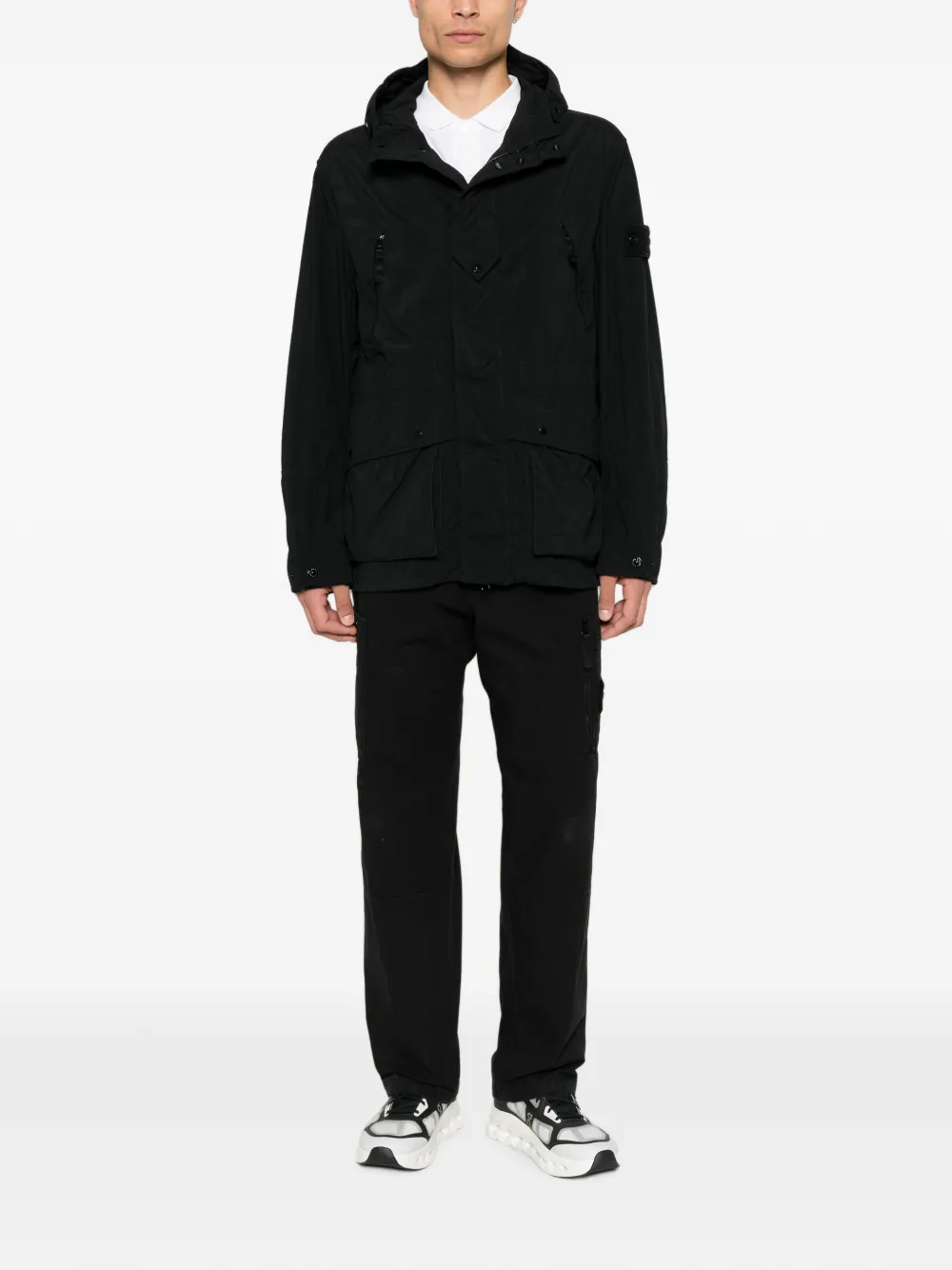 Stone Island Q100024 nylon Smerigliato_S.I. Ghost jas Zwart