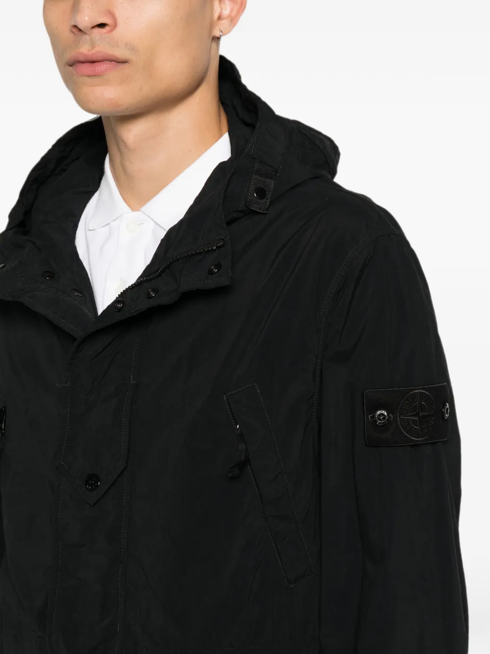 Stone Island Q100024 nylon Smerigliato_S.I. Ghost jas Zwart