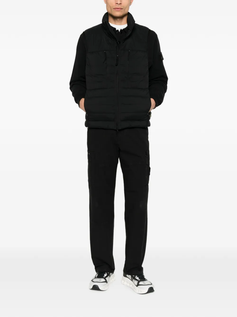 Stone Island G100011 naadloze nylon bodywarmer Zwart