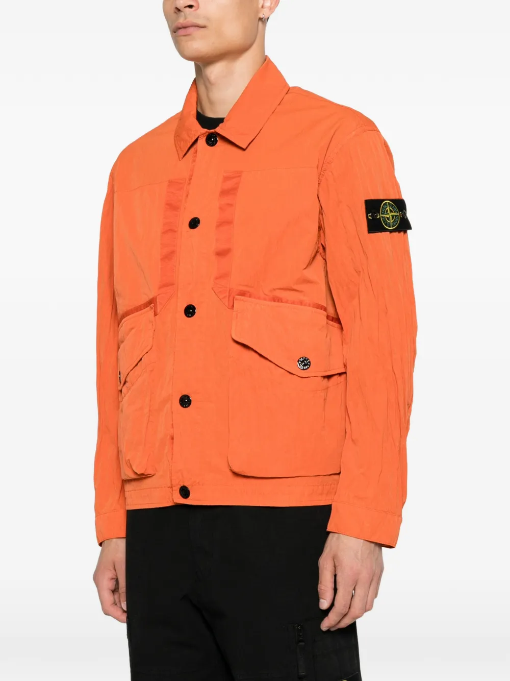 Stone Island Q100008 geribbeld nylon-TC jack met ketting Oranje