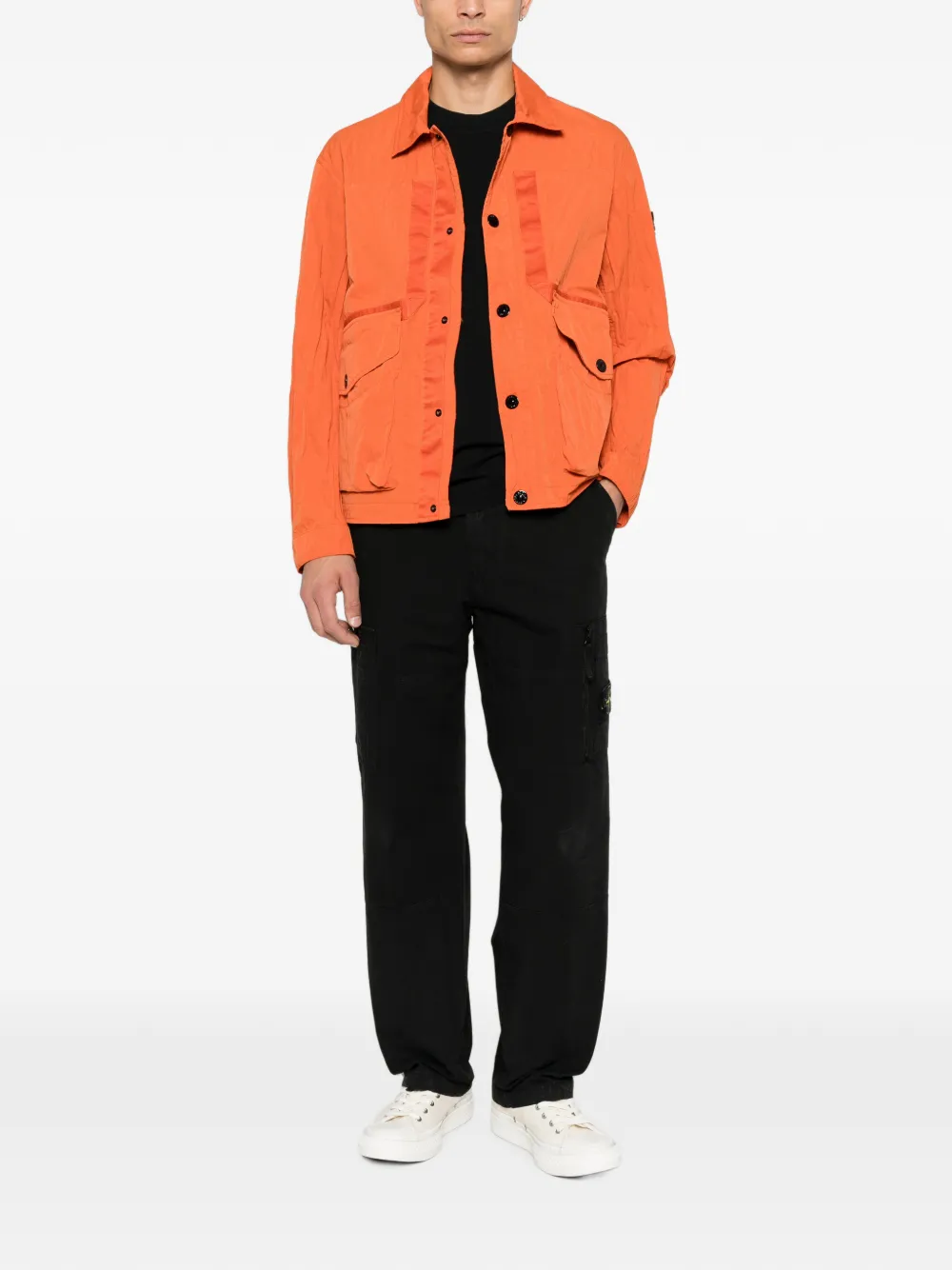 Stone Island Q100008 geribbeld nylon-TC jack met ketting Oranje