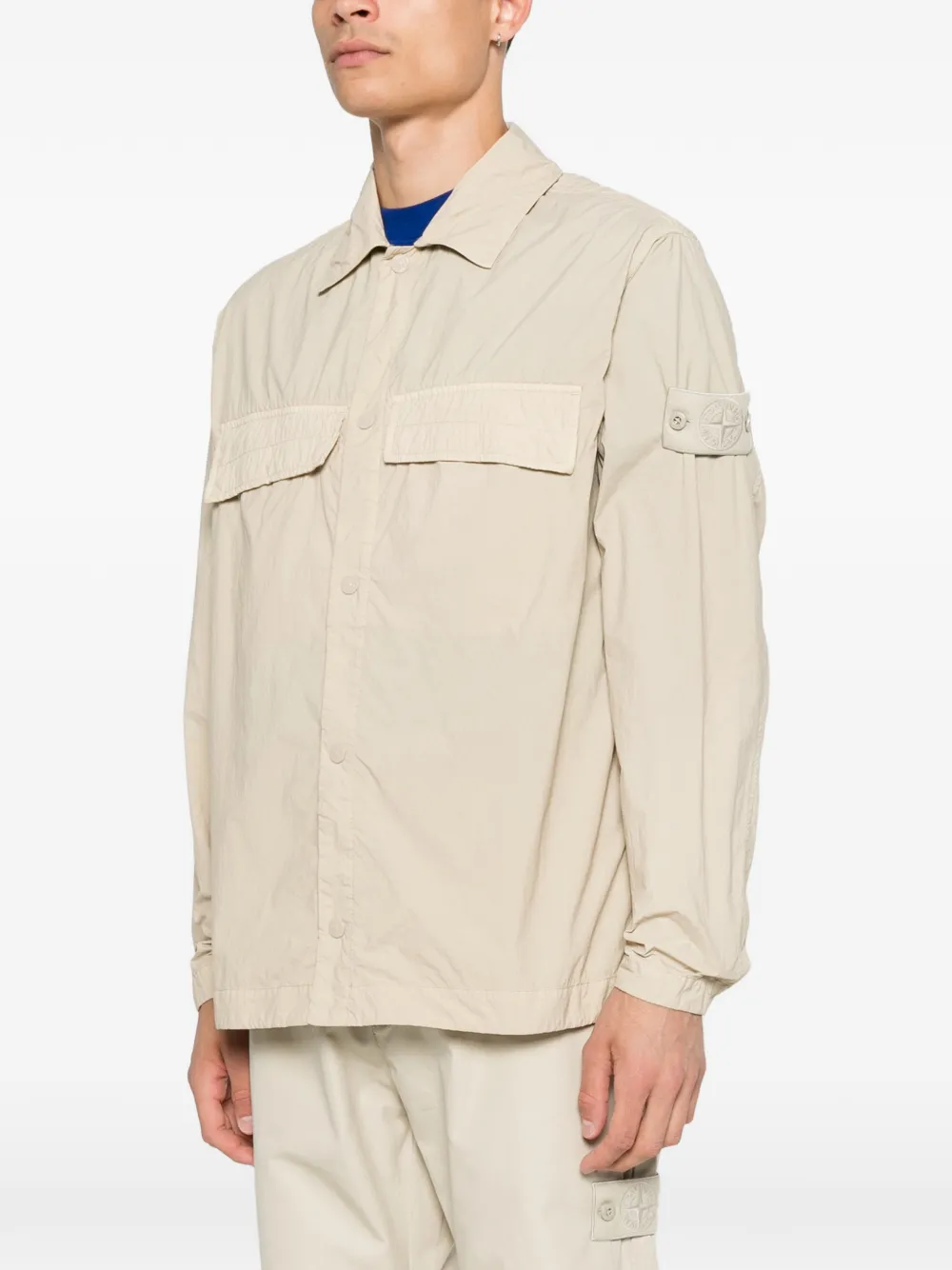 Stone Island 1200044 nylon Smerigliato_S.I. Ghost overhemd Beige