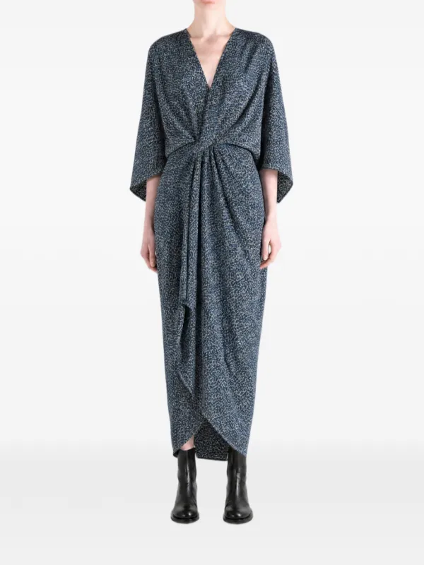 Cortana Astra Print Draped Dress in Blue