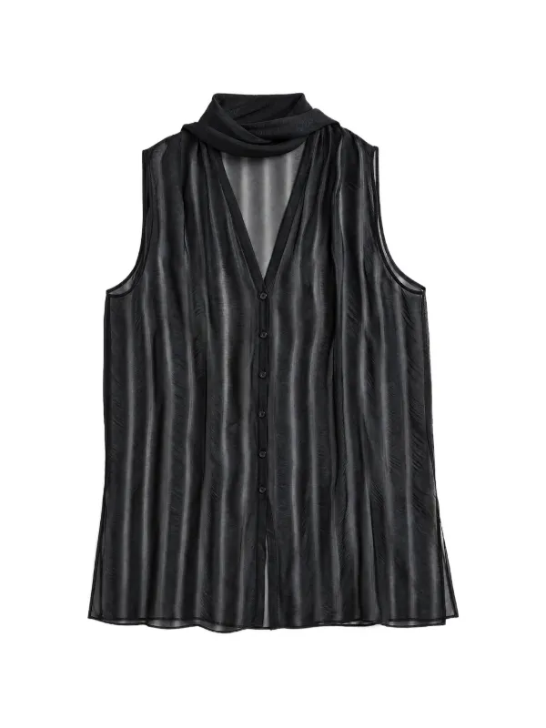 Cortana Striped Scarf-detail Top in Black