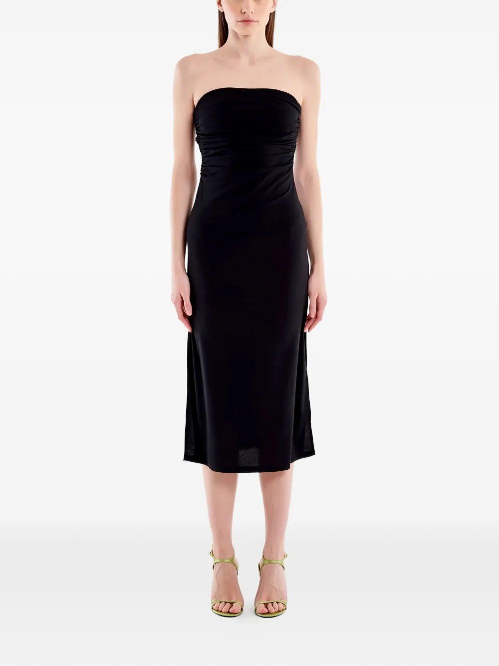Vicolo Ruched Strapless Dress In Black