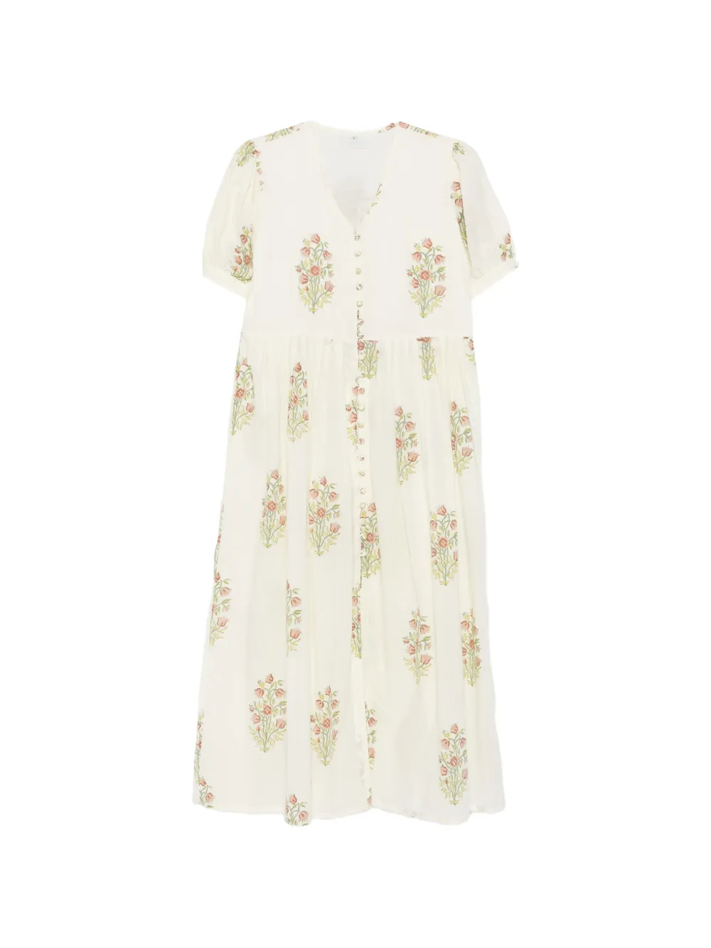 ELLEBLEU Gemma floral-print short-sleeve midi dress - Nude