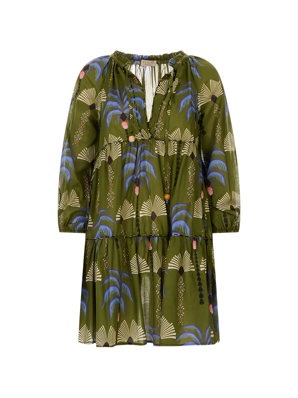 Anjuna Clara palm-print embroidered kaftan dress - Grün