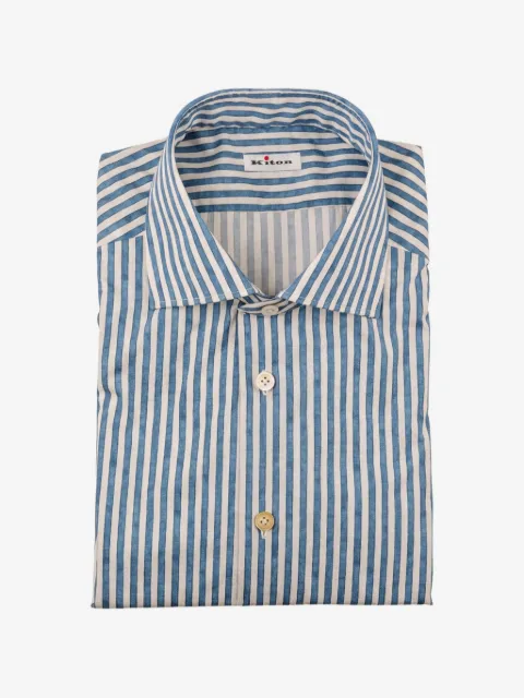 Kiton vertical-stripe spread-collar shirt