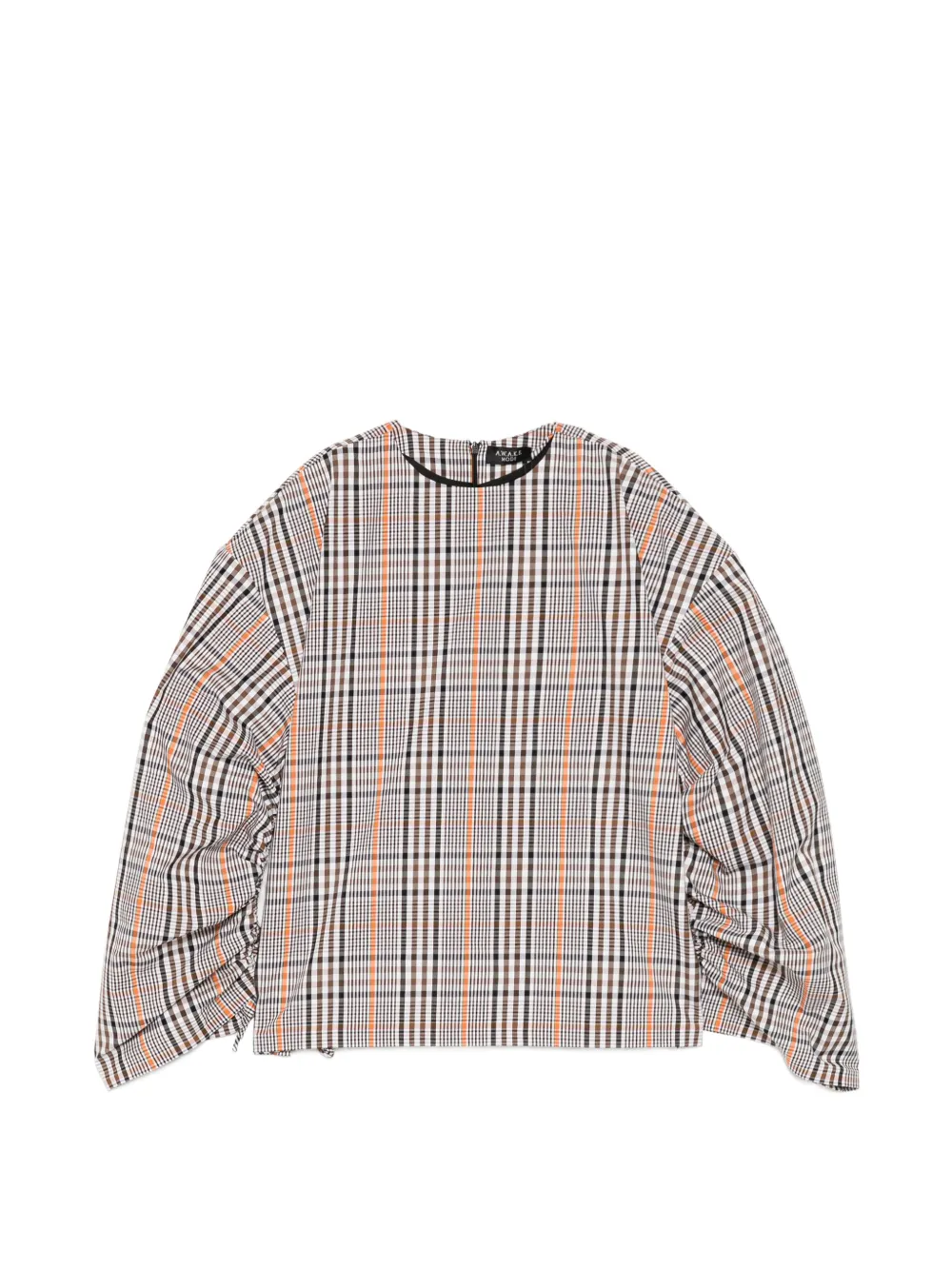 A.W.A.K.E. Mode checked drawstring-sleeve blouse - Marrone