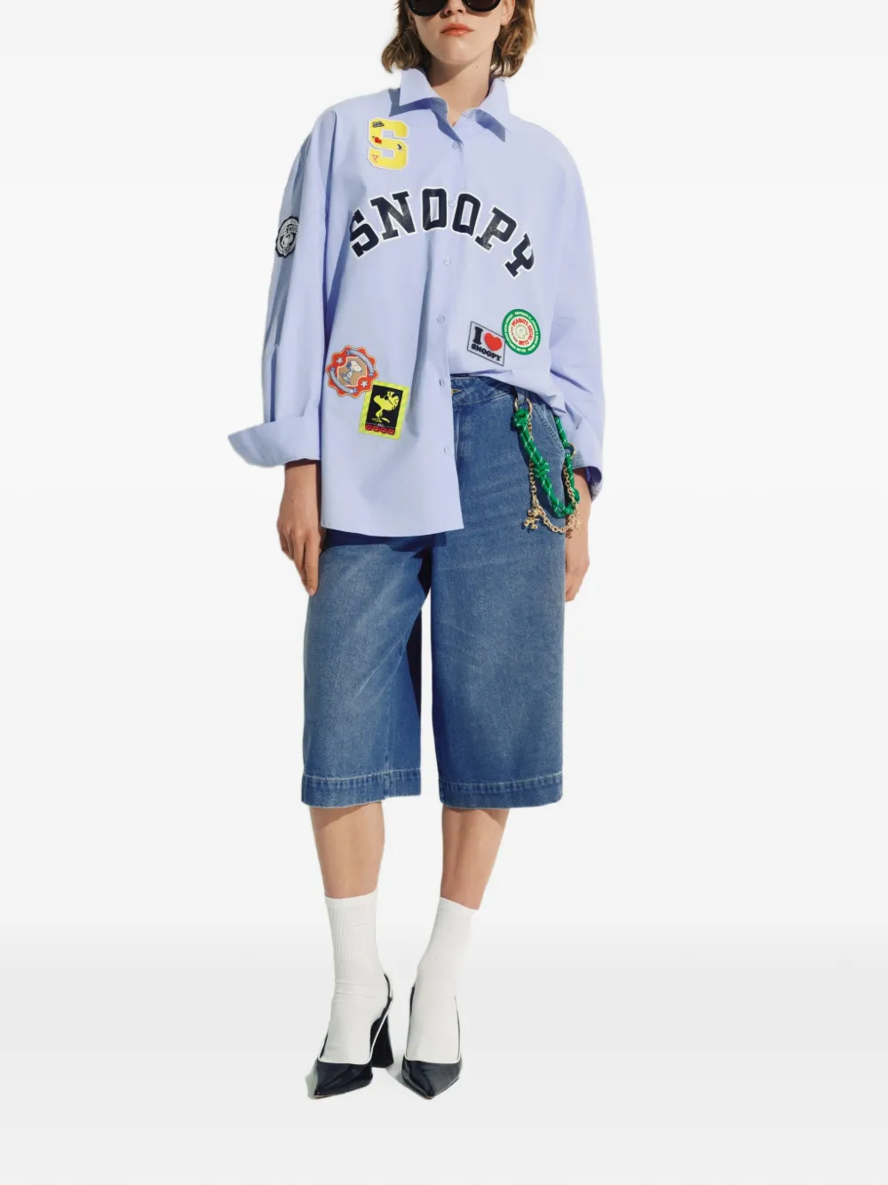 Essentiel Antwerp Denim shorts met Woodstock-borduurwerk Blauw