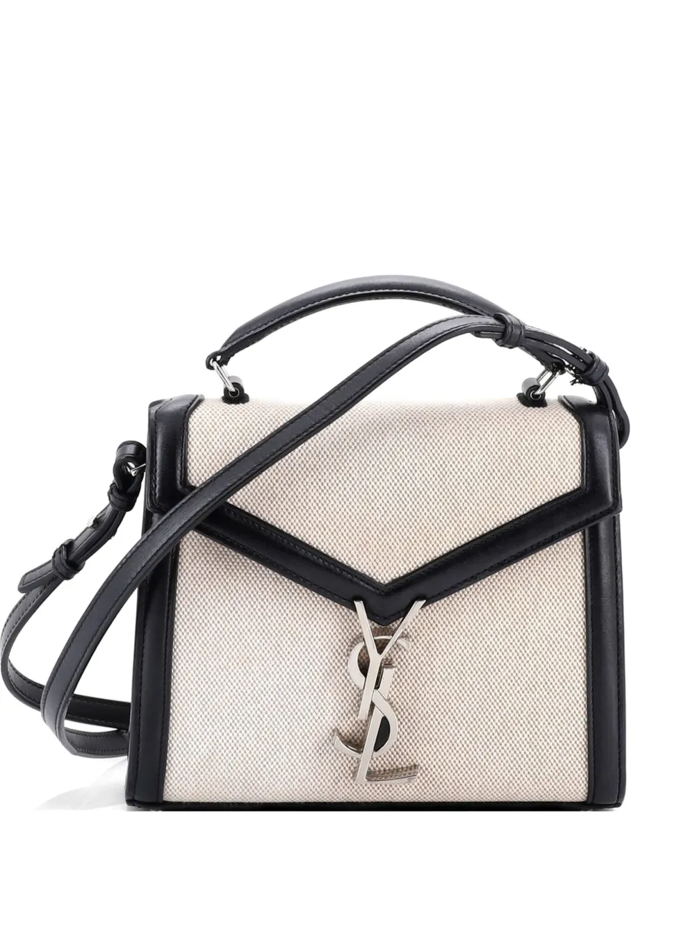 Saint Laurent Pre-Owned Cassandra Top Handle Bag Canvas with Leather Mini crossbody bag - Nero