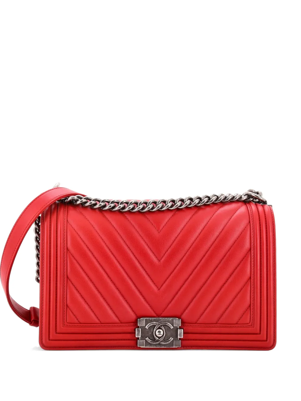 CHANEL Pre-Owned Boy Flap Bag Quilted Lambskin Large shoulder bag - Rosso