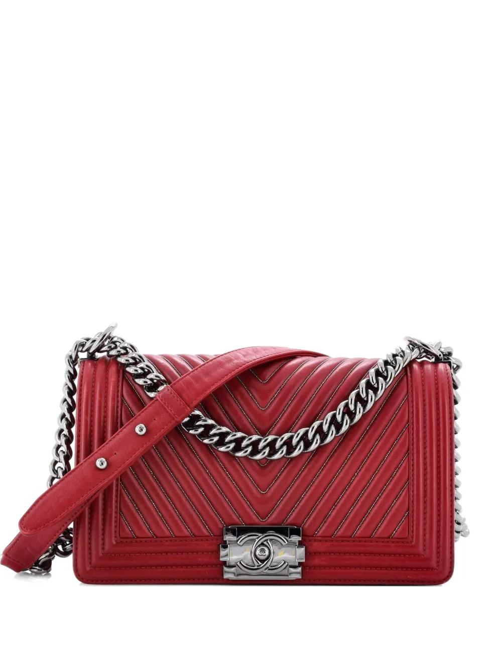 CHANEL Pre-Owned Boy Flap Bag Chevron Calfskin with Micro Chain Detail Old Medium shoulder bag - Rosso