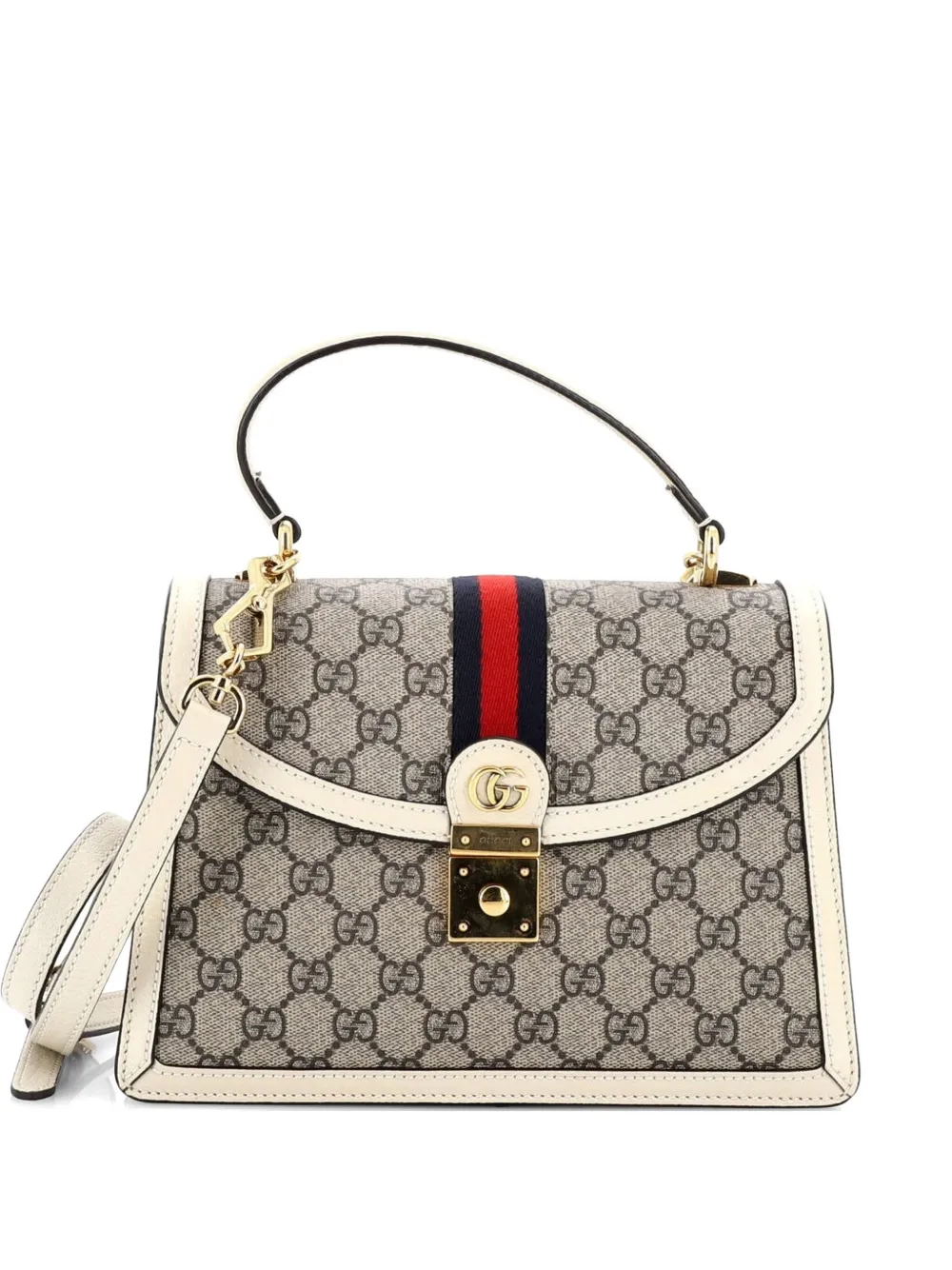 Pre-owned Gucci Ophidia Flap Top Handle Bag Gg Coated Canvas Small Satchel In Brown