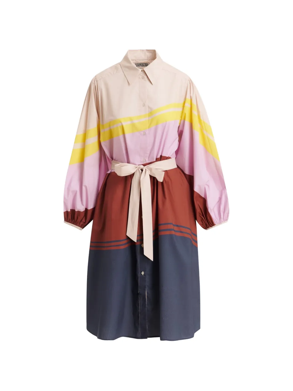 Essentiel Antwerp Jerulo stripe-print belted midi shirt dress - Braun