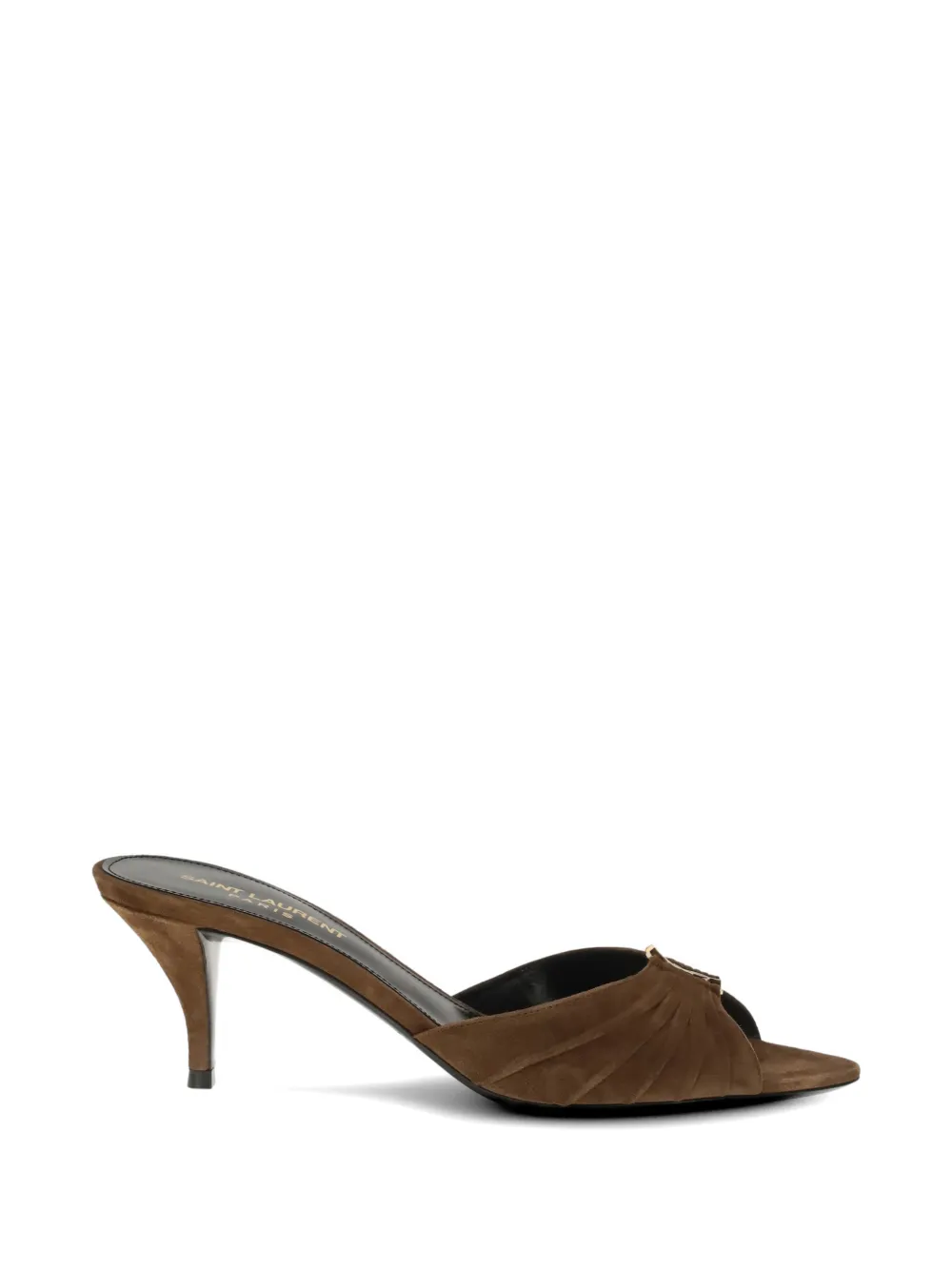 Saint Laurent 60mm Babylone ruched-leather heeled mules - Brown