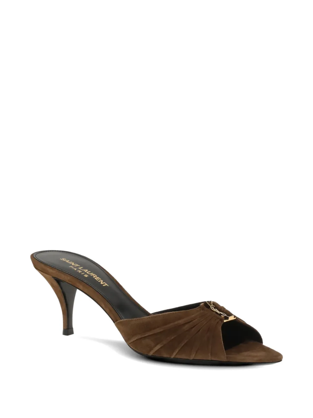 Saint Laurent 60mm Babylone ruched-leather heeled mules Bruin