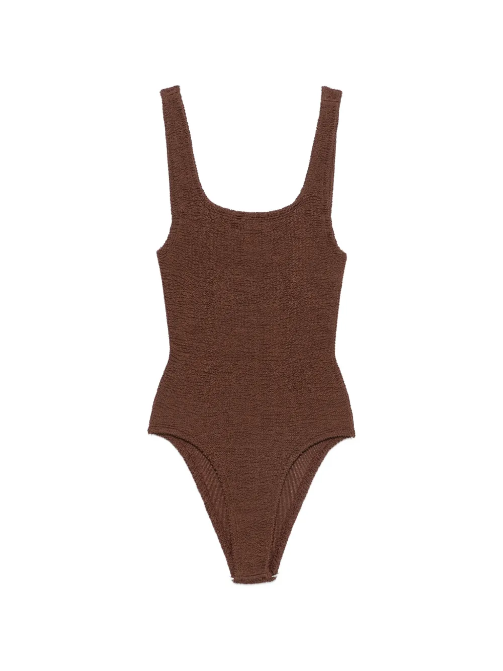 Hunza G crinkle-effect square-neck swimsuit - Marrone