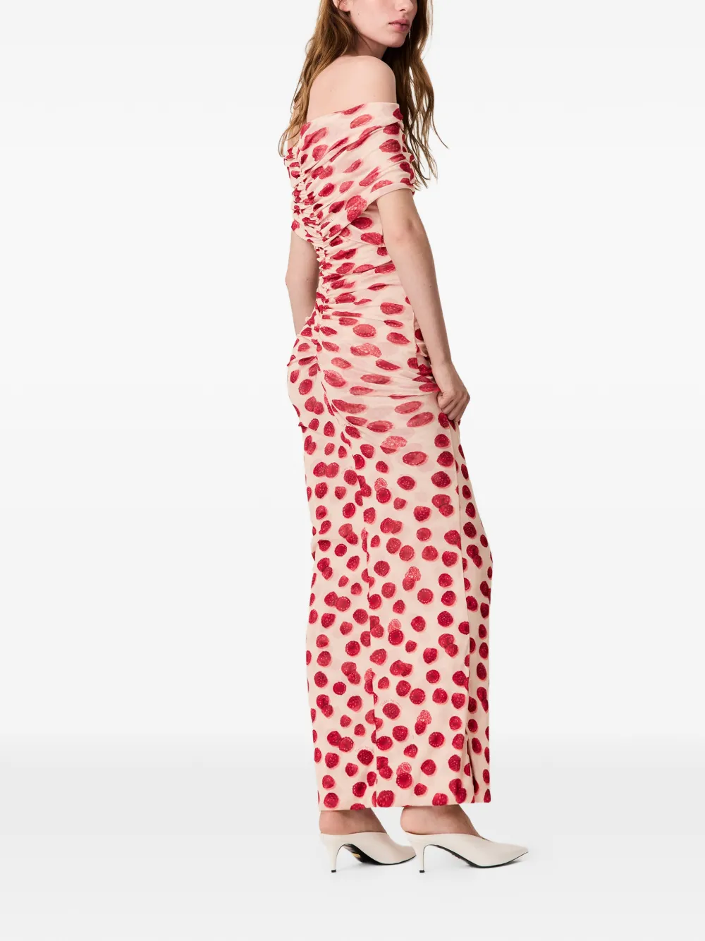 Stella McCartney Mesh maxi-jurk met frambozen-print Roze