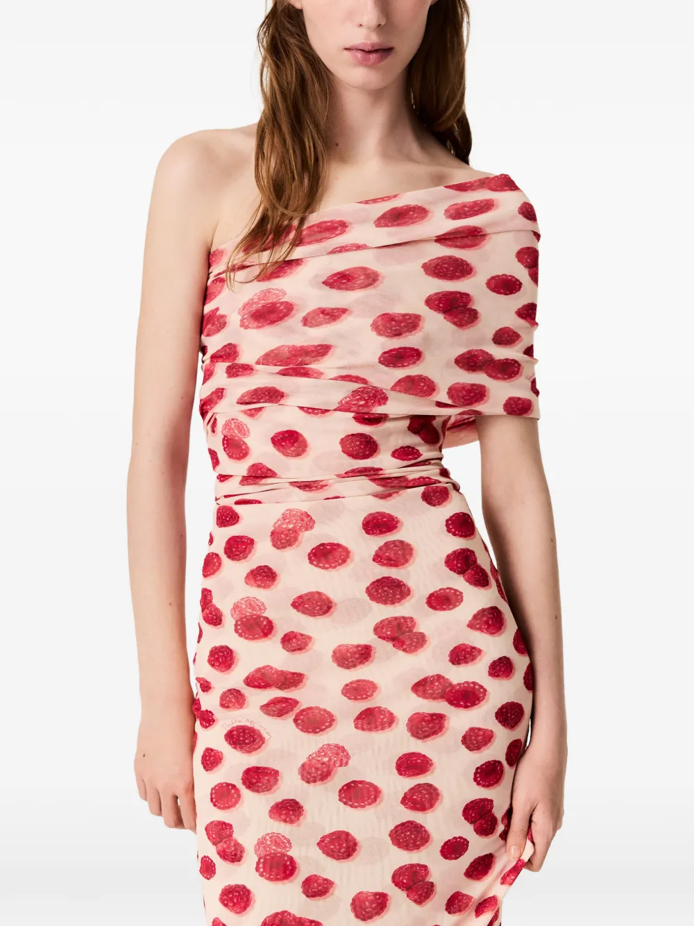 Stella McCartney Mesh maxi-jurk met frambozen-print Roze