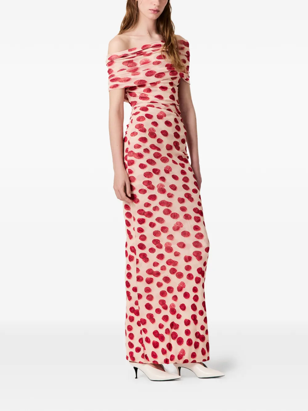 Stella McCartney Mesh maxi-jurk met frambozen-print Roze