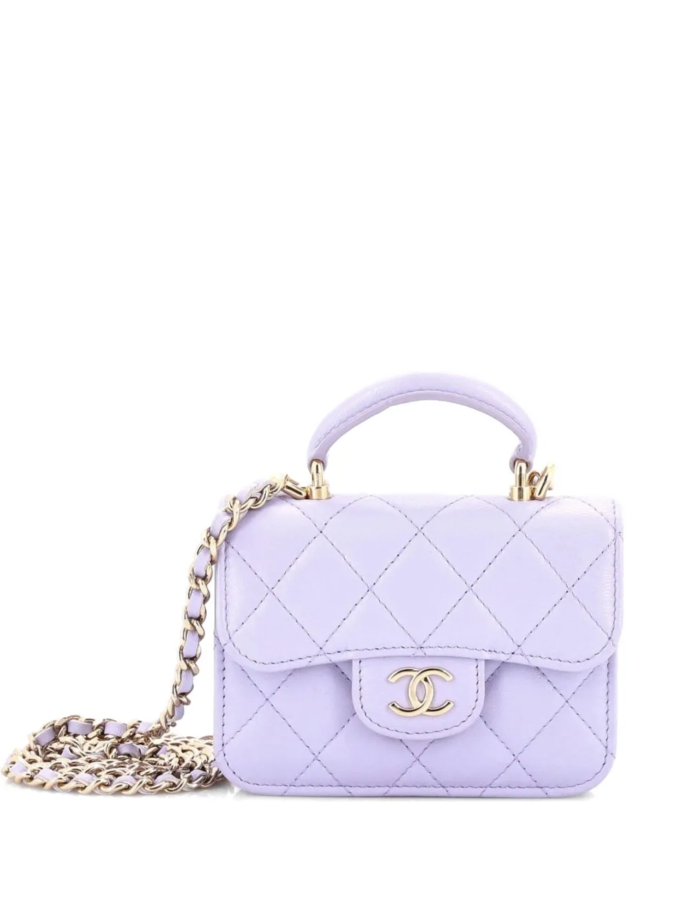 CHANEL Pre-Owned Top Handle Flap Coin Purse with Chain Quilted Lambskin crossbody bag - Viola