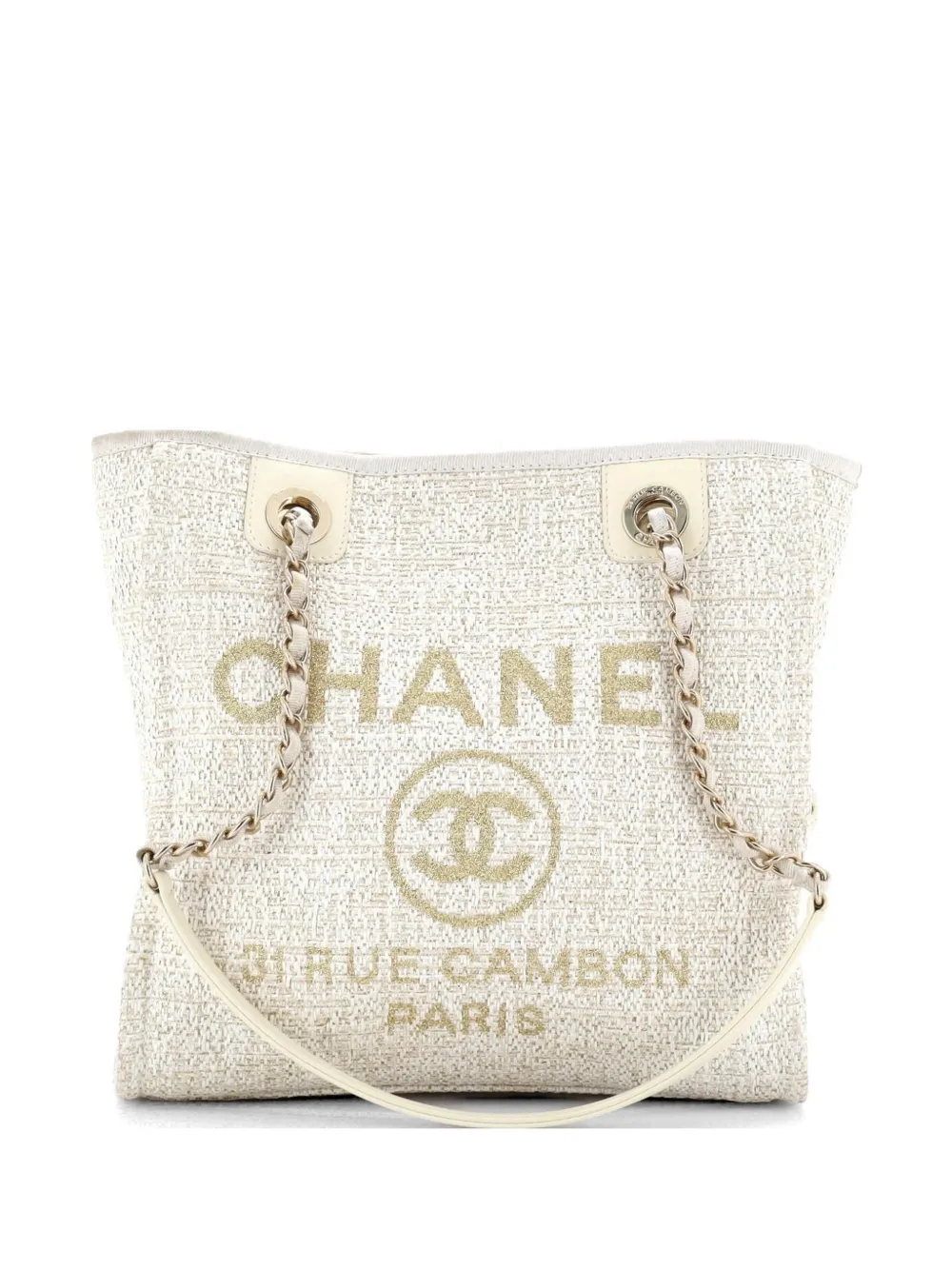 CHANEL Pre-Owned North South Deauville Tote Raffia with Glitter Detail Small shoulder bag - Neutrals