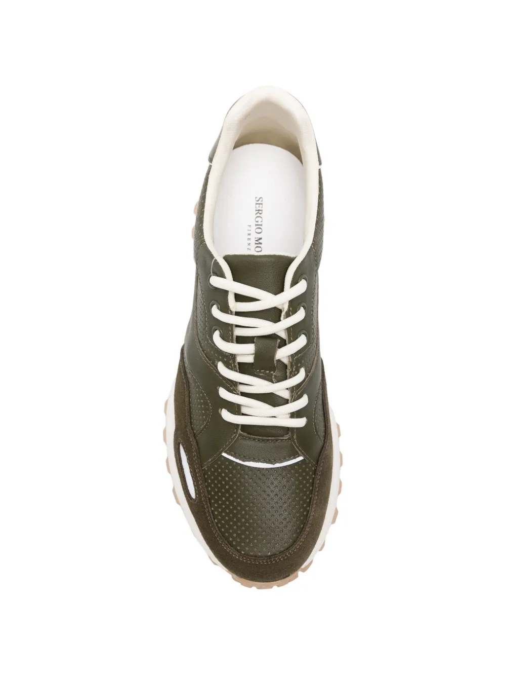 SERGIO MORETTI FIRENZE perforated panelled sneakers Groen