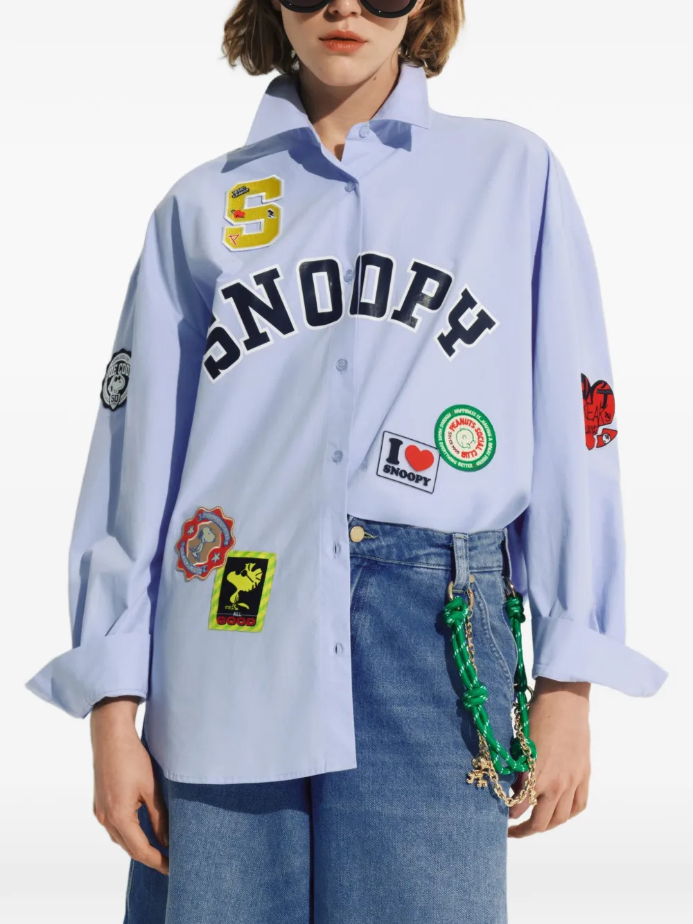 Essentiel Antwerp Snoopy overhemd met patch Blauw
