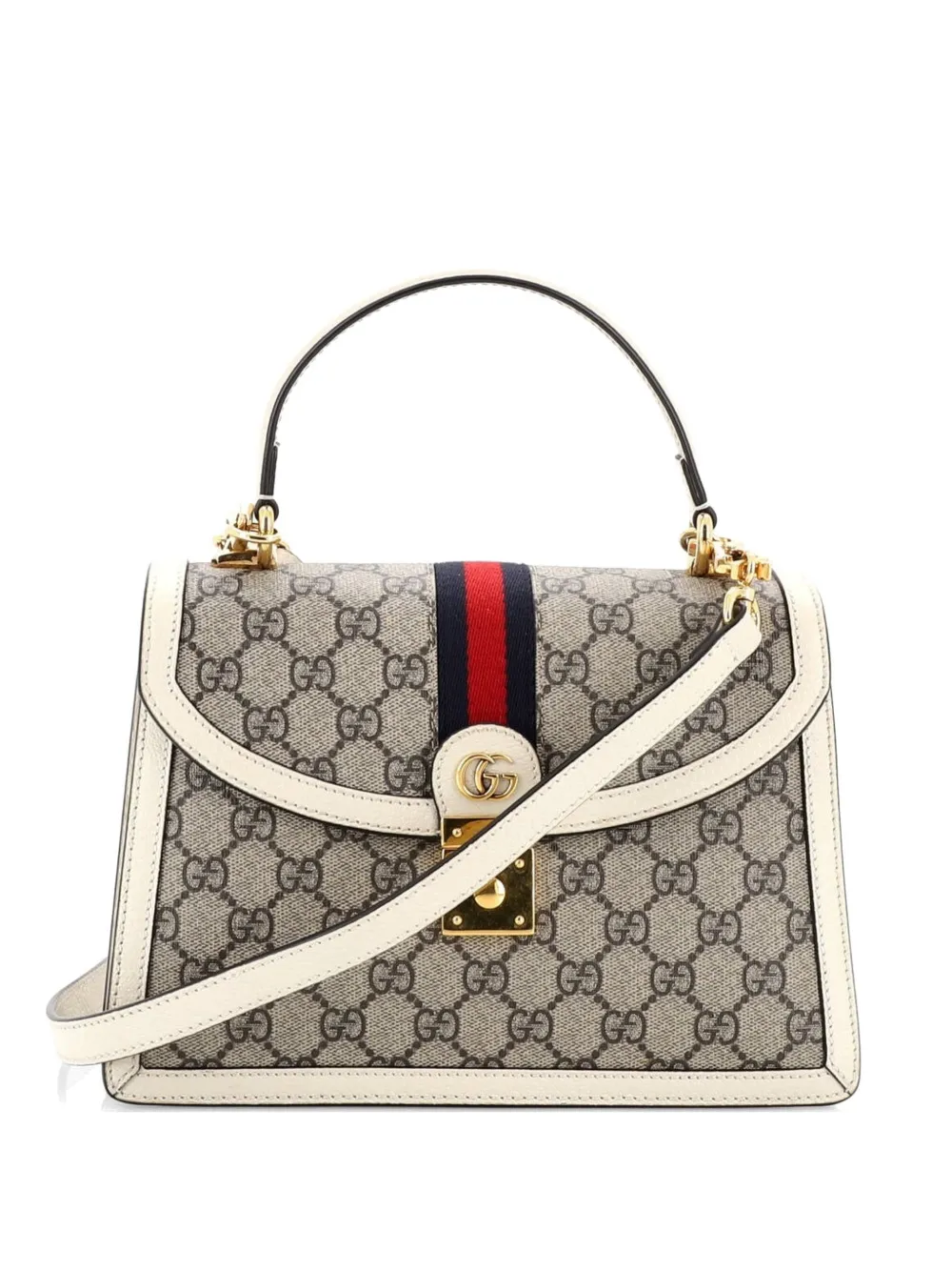 Pre-owned Gucci Ophidia Flap Top Handle Bag Gg Coated Canvas Small Satchel In Brown