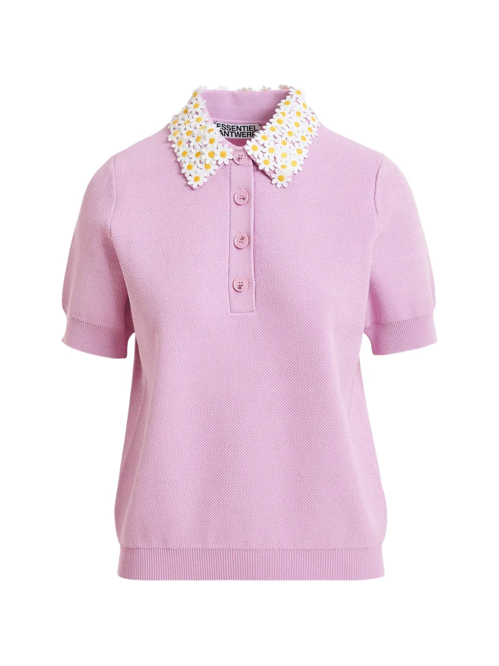 Essentiel Antwerp floral-embellished fine-knit polo top - Viola