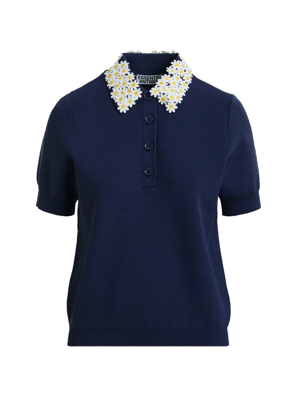 Essentiel Antwerp floral-embellished fine-knit polo top - Blu