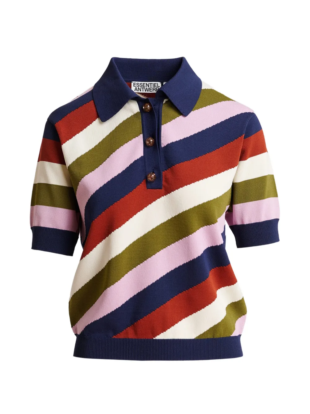 Essentiel Antwerp striped fine-knit polo top - Blu