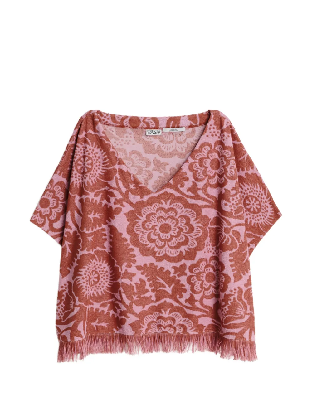 Essentiel Antwerp floral-jacquard fringed T-shirt - Marrone