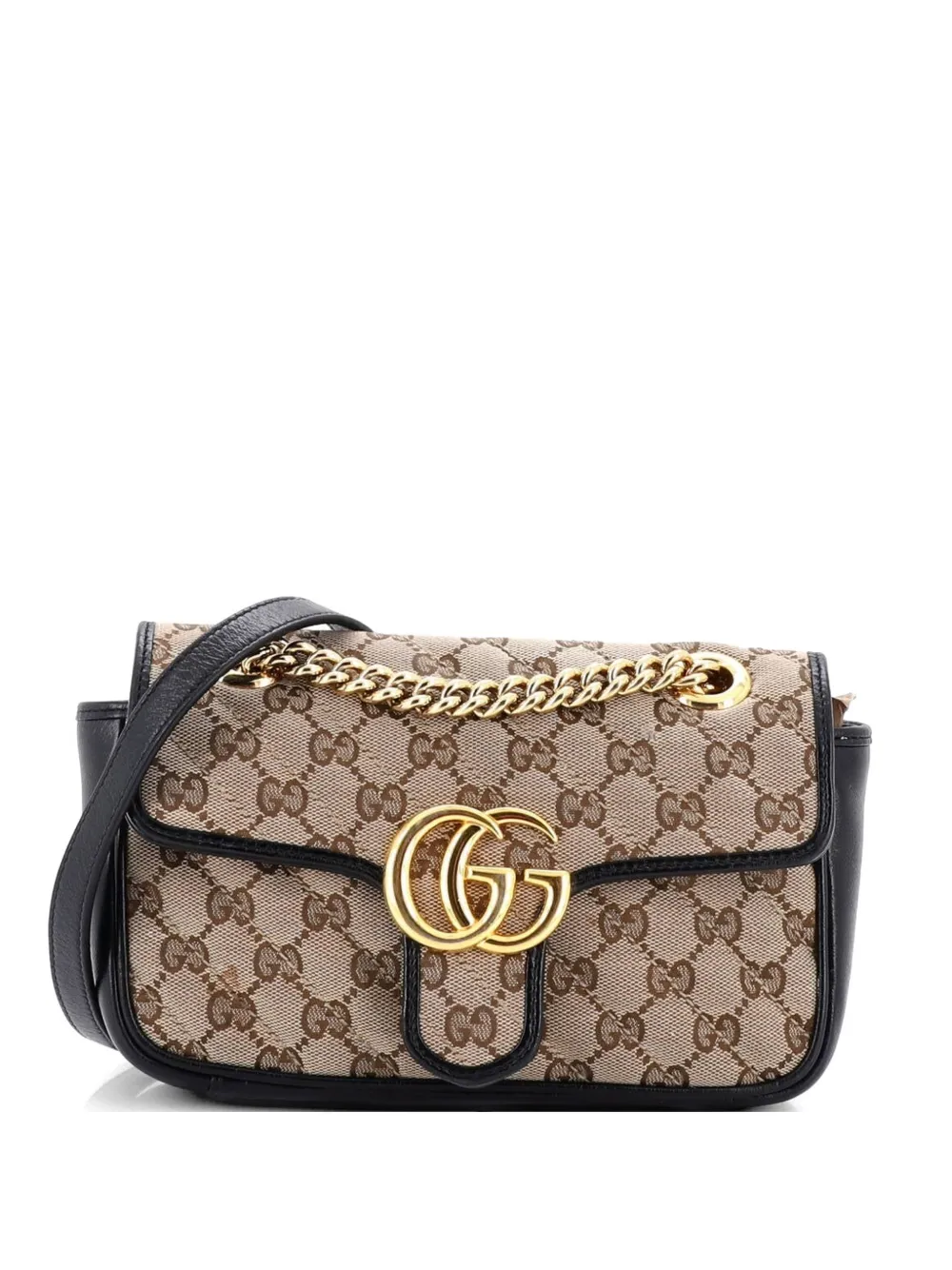 Gucci Pre-Owned GG Marmont Flap Bag Diagonal Quilted GG Canvas with Leather Mini crossbody bag - Nero