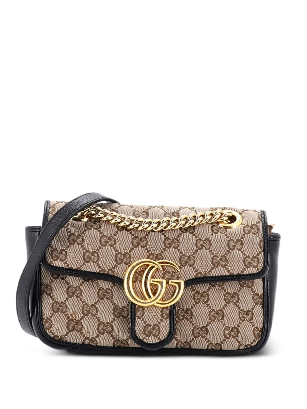 Gucci Pre-Owned GG Marmont Flap Bag Diagonal Quilted GG Canvas with Leather Mini crossbody bag - Nero