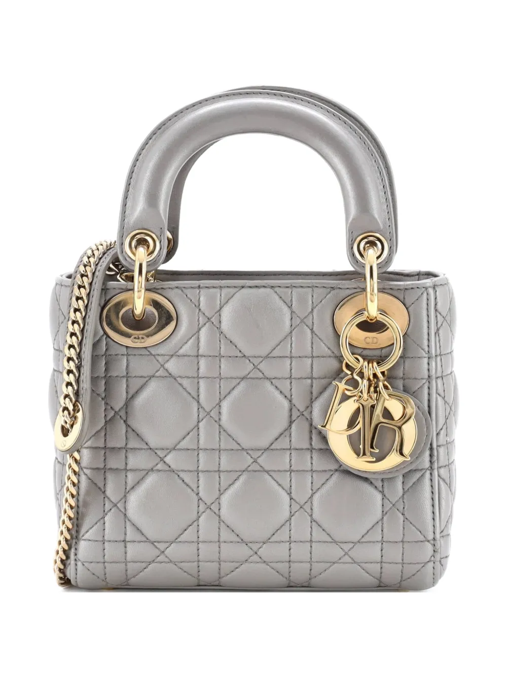 Christian Dior Pre-Owned Lady Dior Mini-Satchel-Tasche mit Cannage-Steppung - Grau