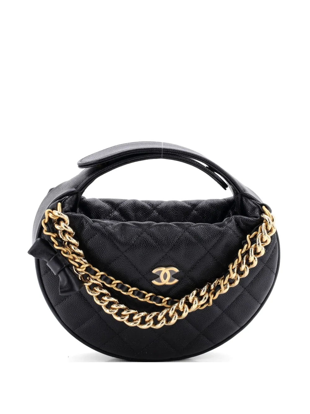 CHANEL Pre-Owned Double Chain Bow Pouch Quilted Caviar Mini hobo bag - Nero