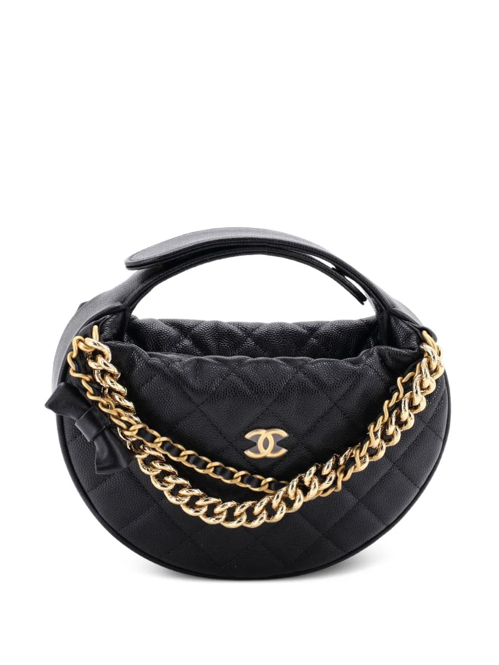 CHANEL Pre-Owned Double Chain Bow Pouch Quilted Caviar Mini hobo bag - Nero